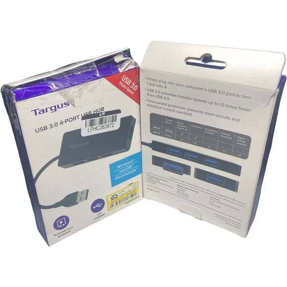 Targus 4‑Port USB 3.0 Hub 5Gbps Powered Plug‑and‑Play Box Wear Lot of 2 WIn Mac - Picture 5 of 8